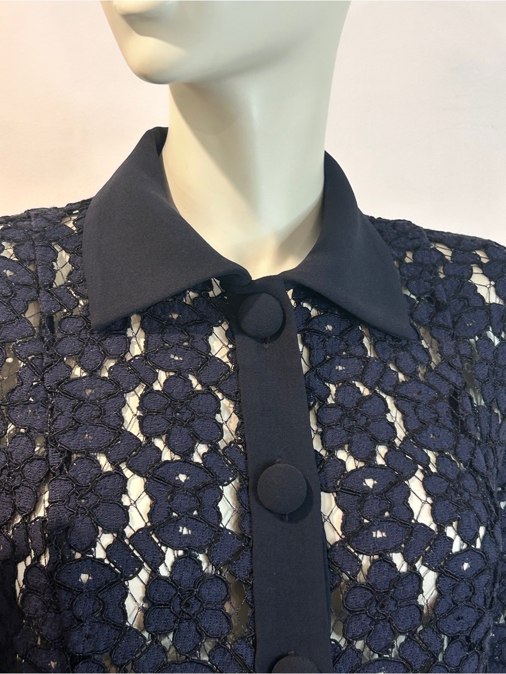 Judith & Charles Navy Blue Lace Long Sleeve Shirt Dress size 4 - Picture 13 of 16